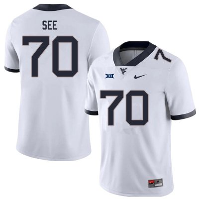 Men's West Virginia Mountaineers NCAA #70 Shawn See White Authentic Nike Stitched College Football Jersey QH15E50PD